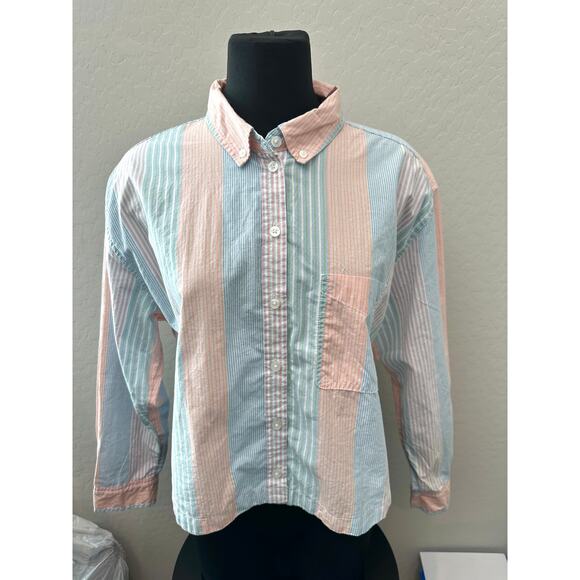 AMERICAN EAGLE Striped Cotton Button-Down Shirt Pastel Colors NWT | Medium - Picture 2 of 9